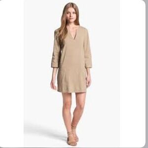 Theory Helda Linen Blend Short Dress Women’s 8 Khaki Tan 3/4 Sleeves Utility